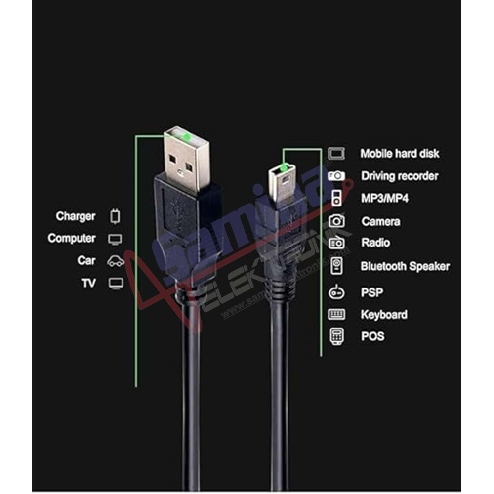 Saminatronik Mini USB to USB Data Şarj Kablosu 1,5mt Siyah