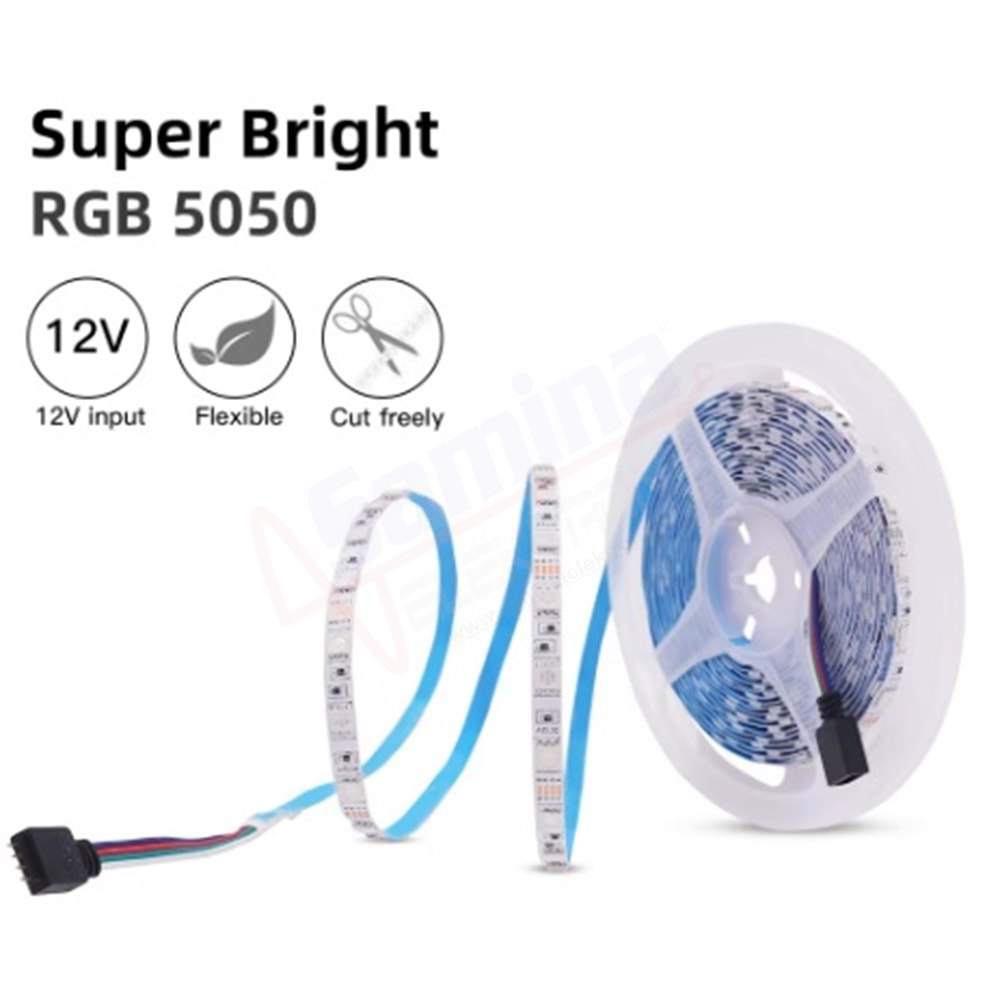 Saminatronik RGB 5050 60 Led/mt Şerit Led İç Mekan 5mt - RGB