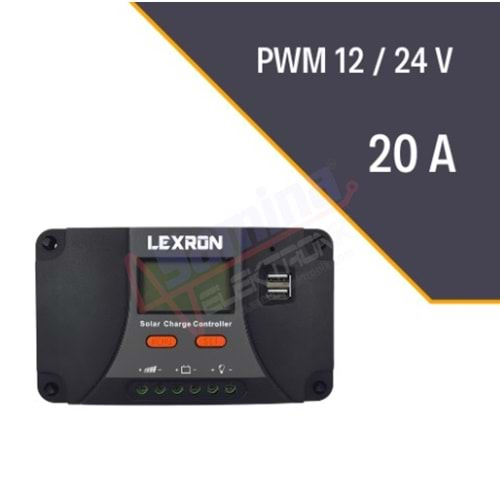 Lexron 20A 12-24V PWM Solar Şarj Kontrol Cihazı