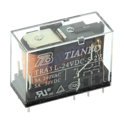 Röle - TIANBO TRA3-L-24VDC-S-2Z(2) POWER 5A 24VDC 2FormC PCB TYPE TRANSPARENT